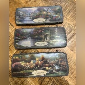 Seasons of Joy Thomas Kinkade 3 Welcome Season Plaques Summer Fall Autumn Boxed
